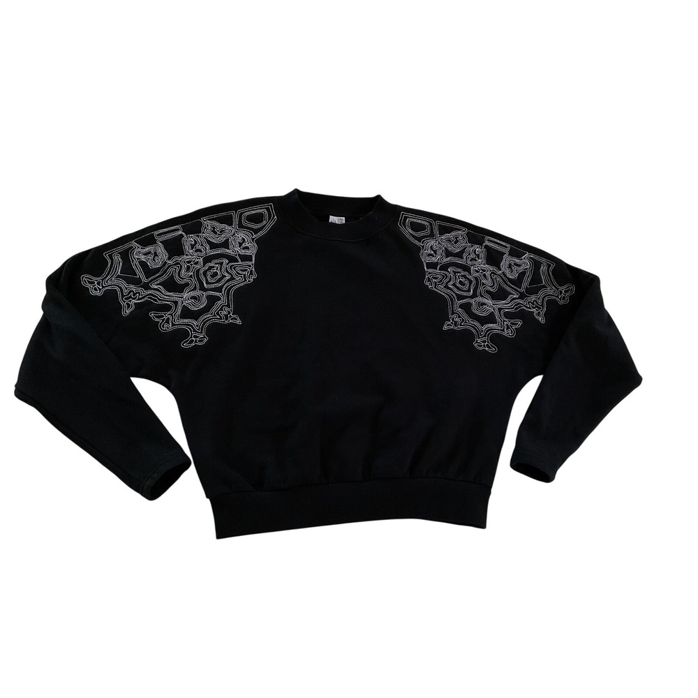 Anthropologie & Other Stories Black Embroidered Sweatshirt Pullover Top US 4 - Picture 4 of 9